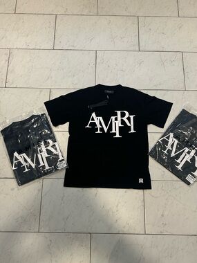 AMIRI Black Tee with White Oversized Logo